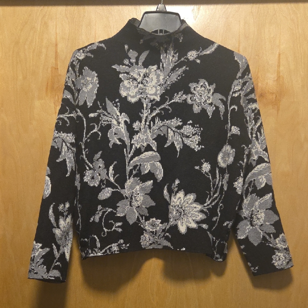 Cynthia Rowley Black and Gray Floral Sweater